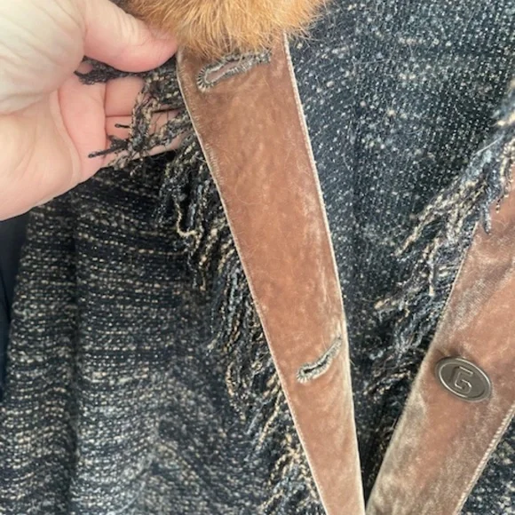 VINTAGE Dolce & Gabbana Tweed Wool Coat Fur Collar Made in Italy Size 42  US 6/8 - Picture 7 of 13